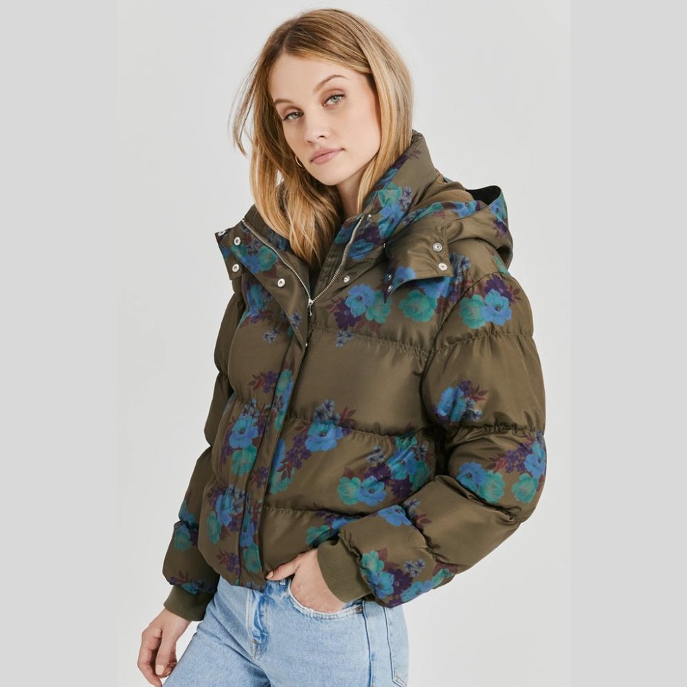 Something Navy Floral Hooded Puffer Jacket